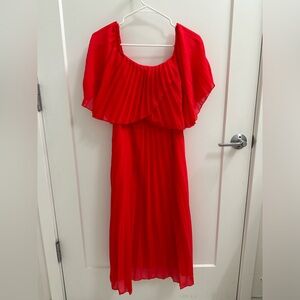 ASOS off the shoulder red pleated midi dress